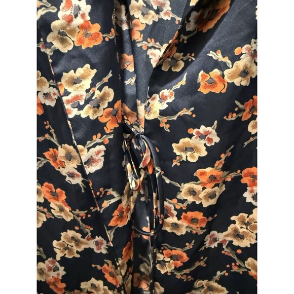 Natori Women's Blue Satin Kimono Robe w Lace Cuffs Belted Knee Length Small - Picture 3 of 6